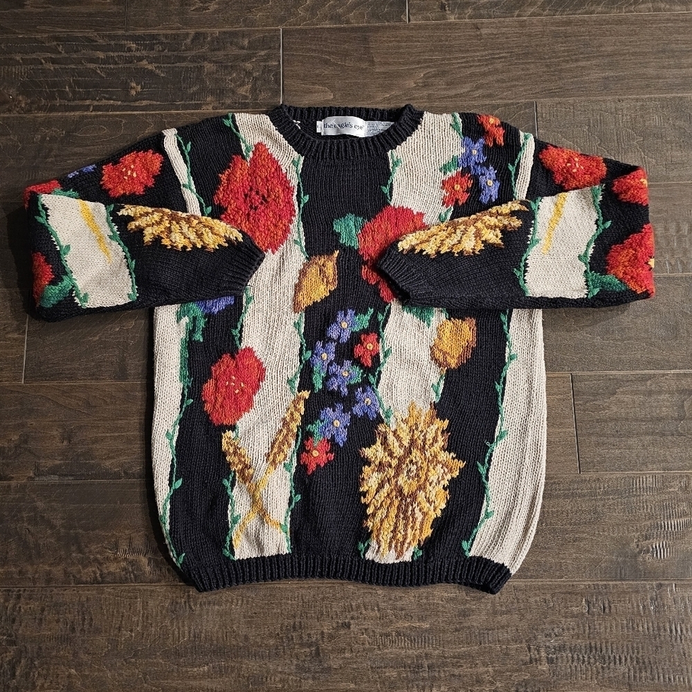 Vintage "The Eagle's Eye" Women's Knit Floral Sweater sz large - Picture 4 of 8